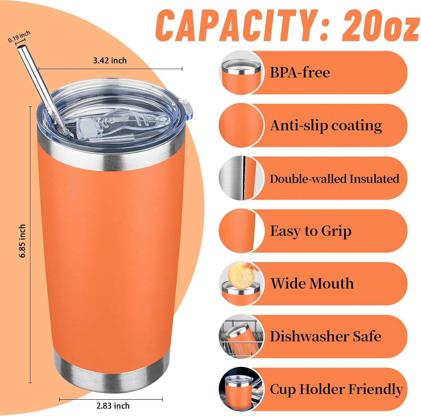 20 oz Tumbler with Lids and Straws, Stainless Steel Insulated Travel Coffee Mug, Double Wall Vacuum Insulated Tumblers, Powder Coated Coffee Tumbler for Cold & Hot Drinks (Green Tea)