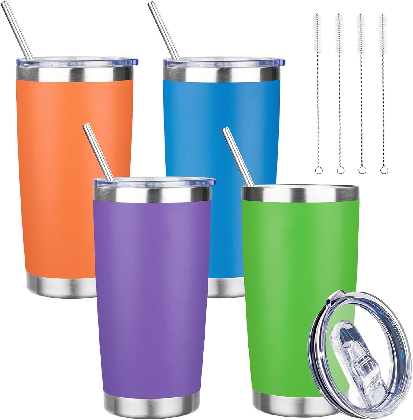 20 oz Tumbler with Lids and Straws, Stainless Steel Insulated Travel Coffee Mug, Double Wall Vacuum Insulated Tumblers, Powder Coated Coffee Tumbler for Cold & Hot Drinks (Green Tea)