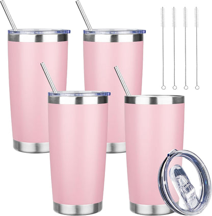 20 oz Tumbler with Lids and Straws, Stainless Steel Insulated Travel Coffee Mug, Double Wall Vacuum Insulated Tumblers, Powder Coated Coffee Tumbler for Cold & Hot Drinks (Green Tea)