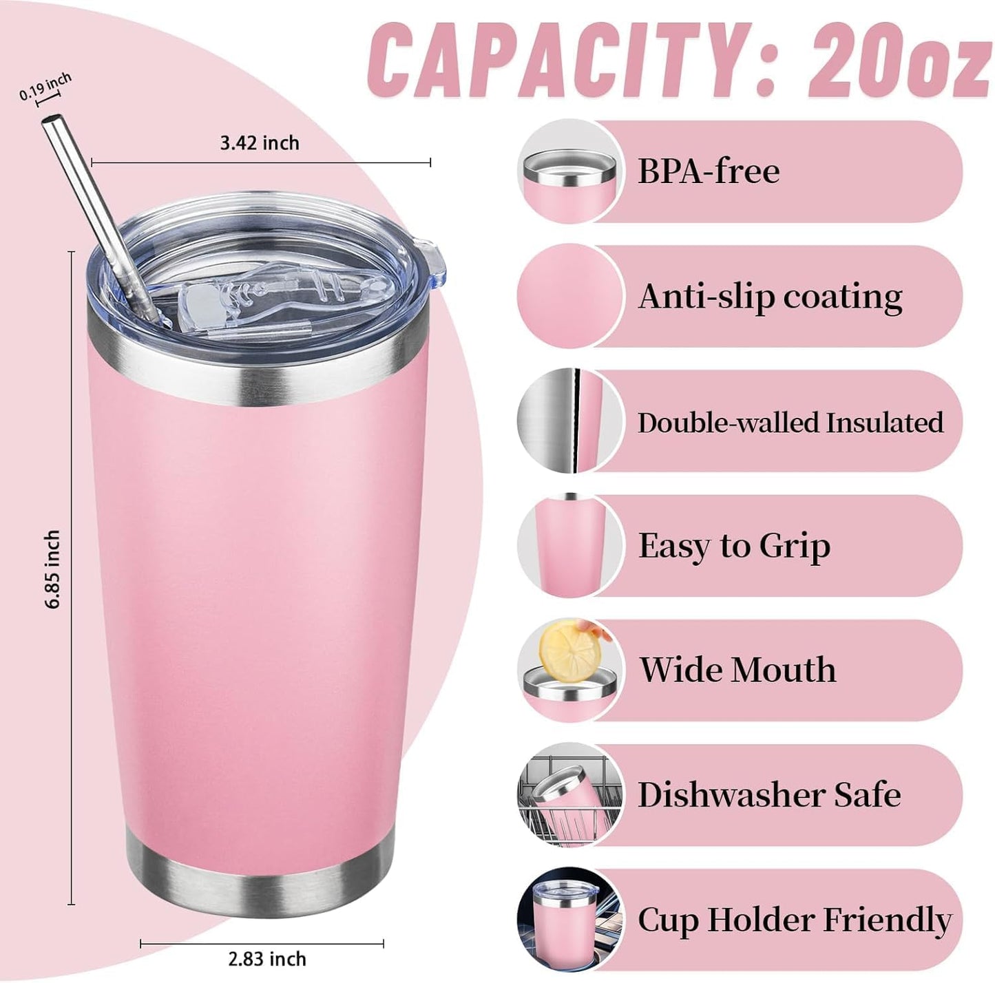 20 oz Tumbler with Lids and Straws, Stainless Steel Insulated Travel Coffee Mug, Double Wall Vacuum Insulated Tumblers, Powder Coated Coffee Tumbler for Cold & Hot Drinks (Green Tea)