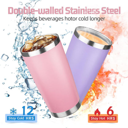 20 oz Tumbler with Lids and Straws, Stainless Steel Insulated Travel Coffee Mug, Double Wall Vacuum Insulated Tumblers, Powder Coated Coffee Tumbler for Cold & Hot Drinks (Green Tea)