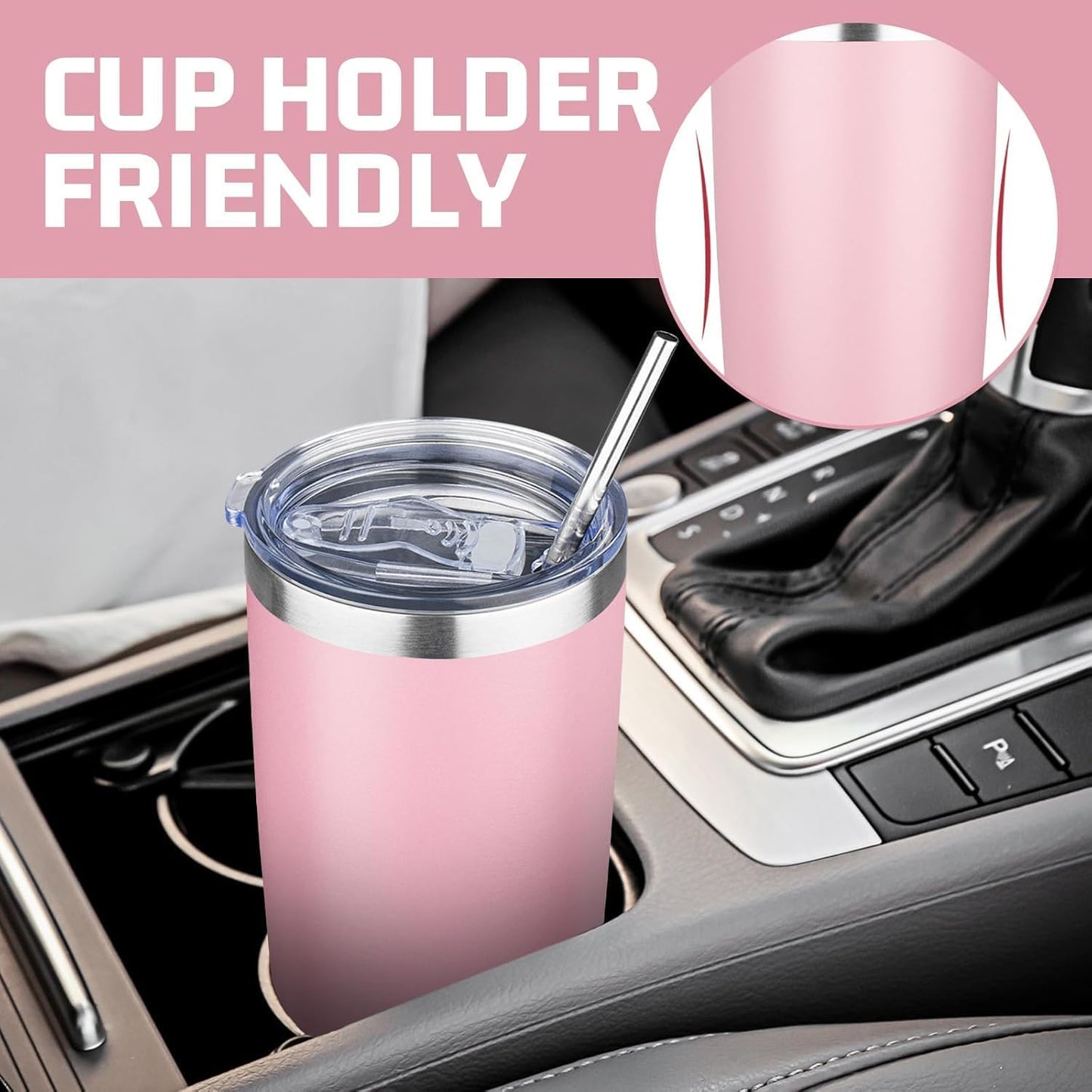 20 oz Tumbler with Lids and Straws, Stainless Steel Insulated Travel Coffee Mug, Double Wall Vacuum Insulated Tumblers, Powder Coated Coffee Tumbler for Cold & Hot Drinks (Green Tea)