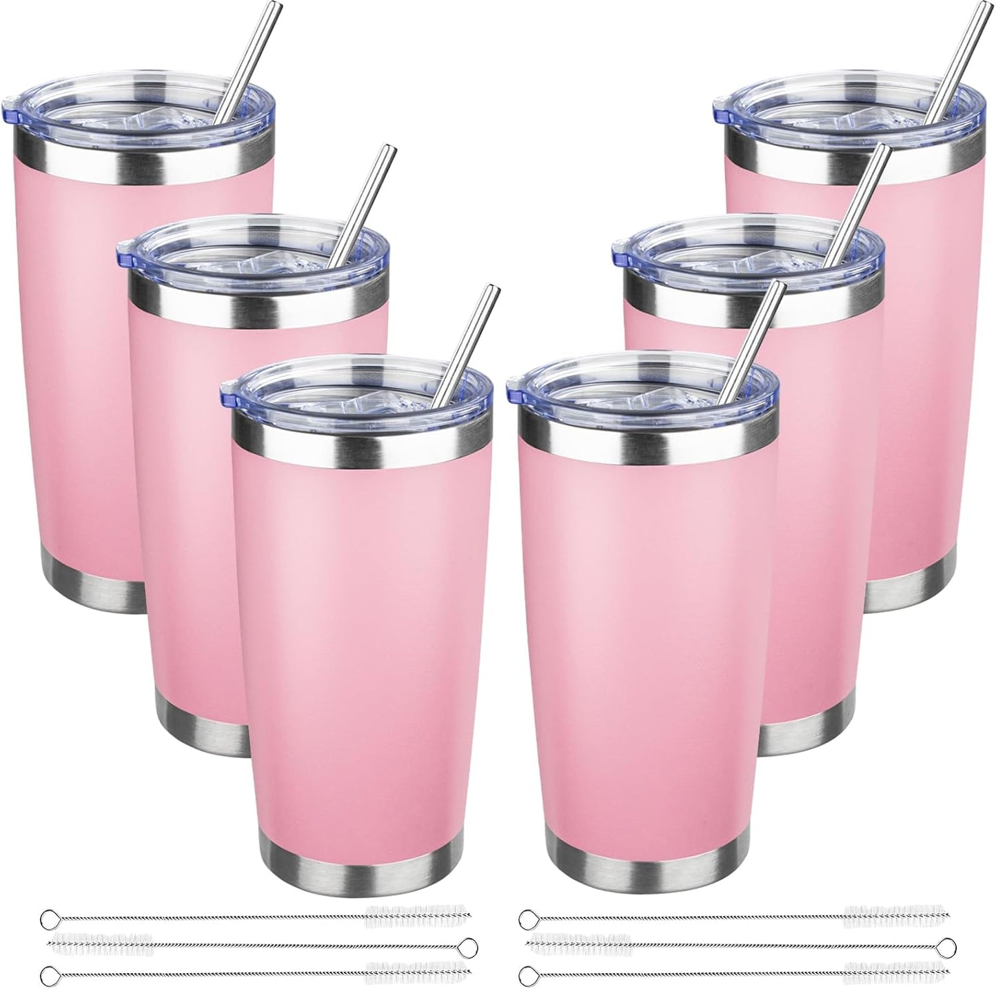 20 oz Tumbler with Lids and Straws, Stainless Steel Insulated Travel Coffee Mug, Double Wall Vacuum Insulated Tumblers, Powder Coated Coffee Tumbler for Cold & Hot Drinks (Green Tea)
