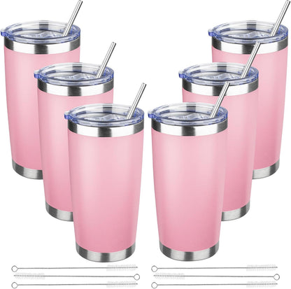 20 oz Tumbler with Lids and Straws, Stainless Steel Insulated Travel Coffee Mug, Double Wall Vacuum Insulated Tumblers, Powder Coated Coffee Tumbler for Cold & Hot Drinks (Green Tea)