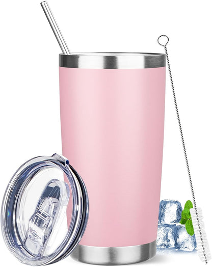 20 oz Tumbler with Lids and Straws, Stainless Steel Insulated Travel Coffee Mug, Double Wall Vacuum Insulated Tumblers, Powder Coated Coffee Tumbler for Cold & Hot Drinks (Green Tea)