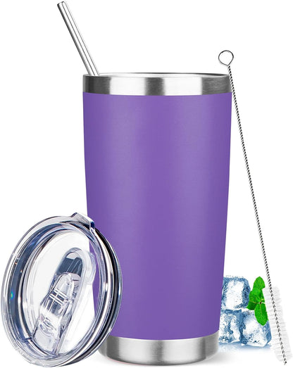 20 oz Tumbler with Lids and Straws, Stainless Steel Insulated Travel Coffee Mug, Double Wall Vacuum Insulated Tumblers, Powder Coated Coffee Tumbler for Cold & Hot Drinks (Green Tea)
