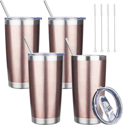 20 oz Tumbler with Lids and Straws, Stainless Steel Insulated Travel Coffee Mug, Double Wall Vacuum Insulated Tumblers, Powder Coated Coffee Tumbler for Cold & Hot Drinks (Green Tea)