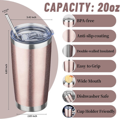 20 oz Tumbler with Lids and Straws, Stainless Steel Insulated Travel Coffee Mug, Double Wall Vacuum Insulated Tumblers, Powder Coated Coffee Tumbler for Cold & Hot Drinks (Green Tea)