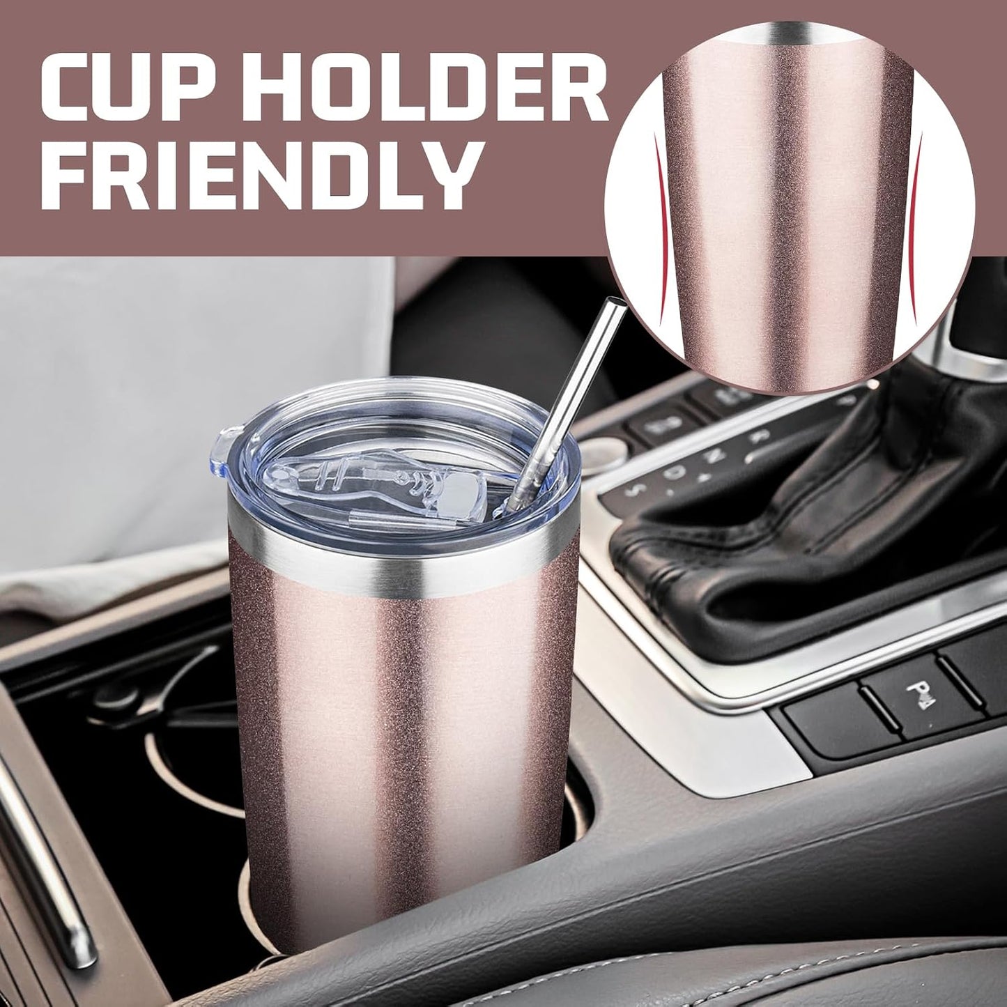 20 oz Tumbler with Lids and Straws, Stainless Steel Insulated Travel Coffee Mug, Double Wall Vacuum Insulated Tumblers, Powder Coated Coffee Tumbler for Cold & Hot Drinks (Green Tea)