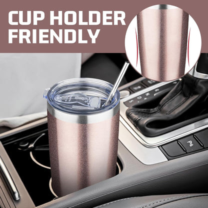 20 oz Tumbler with Lids and Straws, Stainless Steel Insulated Travel Coffee Mug, Double Wall Vacuum Insulated Tumblers, Powder Coated Coffee Tumbler for Cold & Hot Drinks (Green Tea)