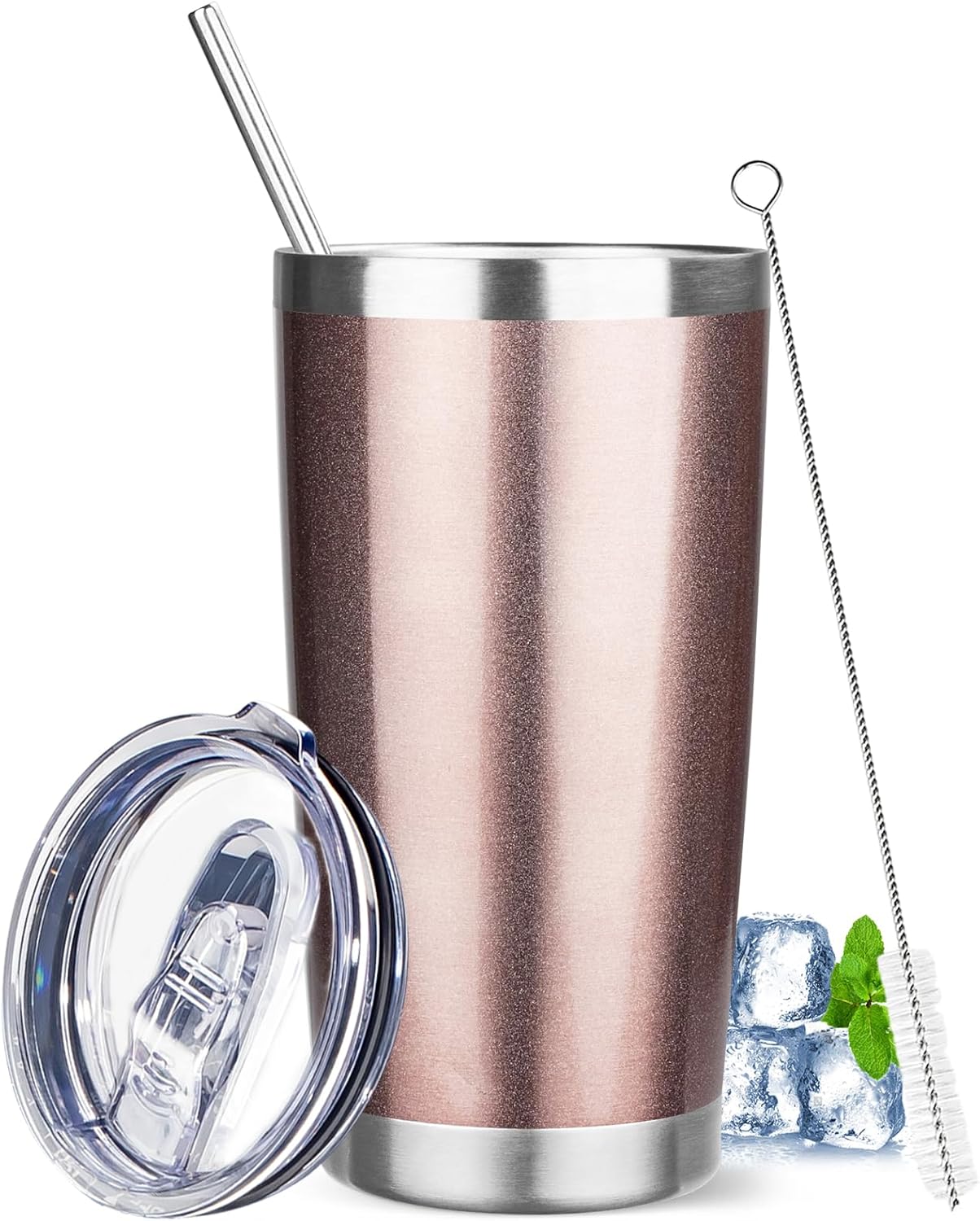 20 oz Tumbler with Lids and Straws, Stainless Steel Insulated Travel Coffee Mug, Double Wall Vacuum Insulated Tumblers, Powder Coated Coffee Tumbler for Cold & Hot Drinks (Green Tea)