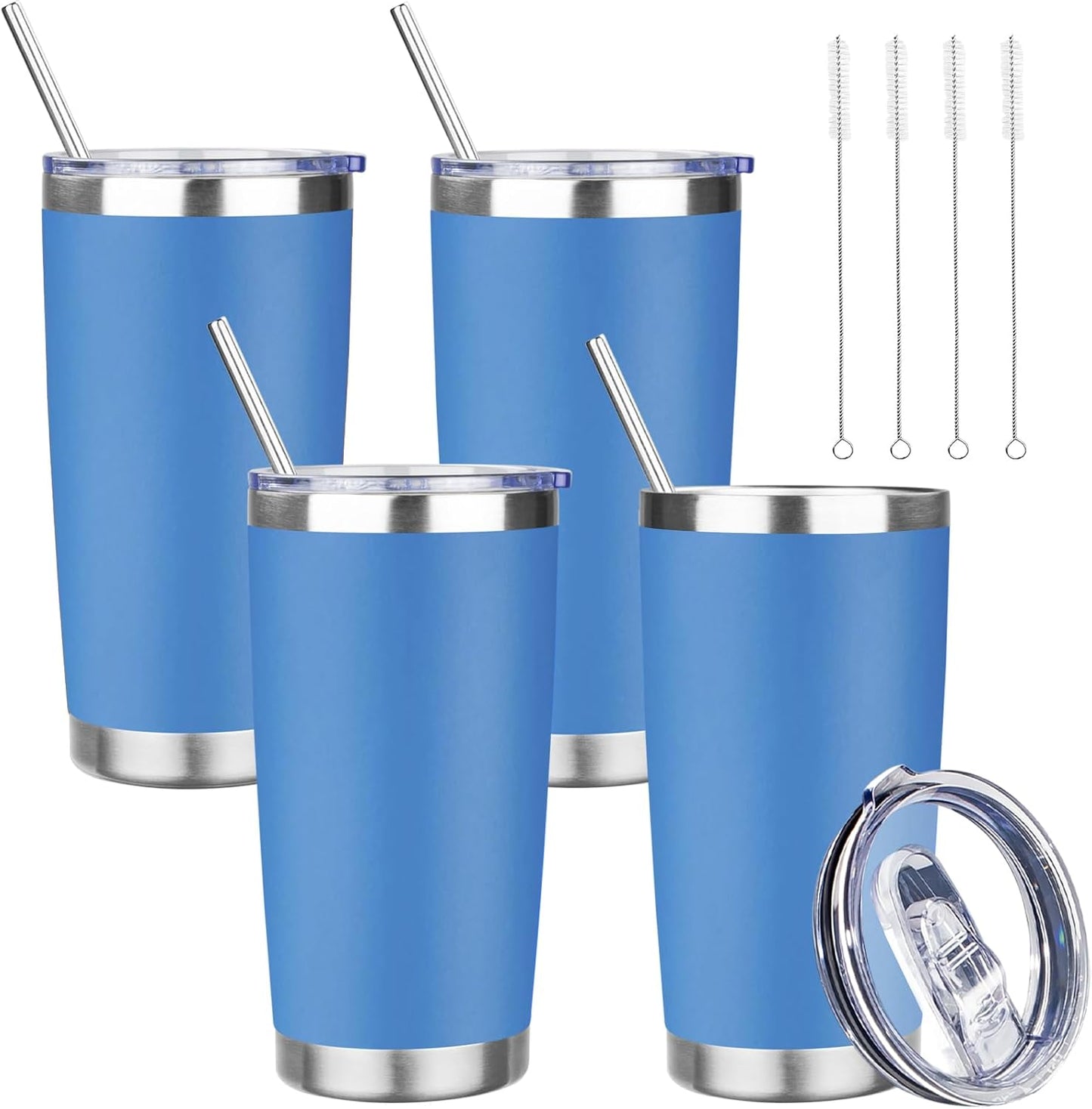 20 oz Tumbler with Lids and Straws, Stainless Steel Insulated Travel Coffee Mug, Double Wall Vacuum Insulated Tumblers, Powder Coated Coffee Tumbler for Cold & Hot Drinks (Green Tea)