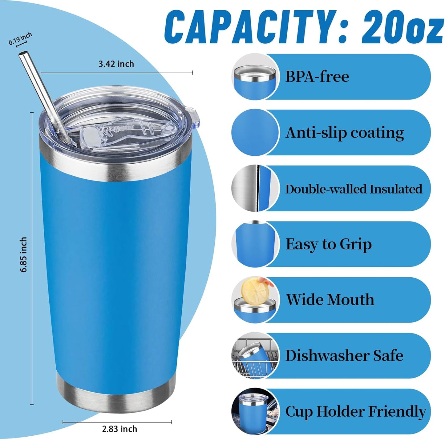 20 oz Tumbler with Lids and Straws, Stainless Steel Insulated Travel Coffee Mug, Double Wall Vacuum Insulated Tumblers, Powder Coated Coffee Tumbler for Cold & Hot Drinks (Green Tea)