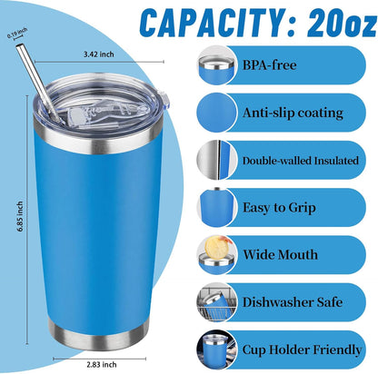 20 oz Tumbler with Lids and Straws, Stainless Steel Insulated Travel Coffee Mug, Double Wall Vacuum Insulated Tumblers, Powder Coated Coffee Tumbler for Cold & Hot Drinks (Green Tea)