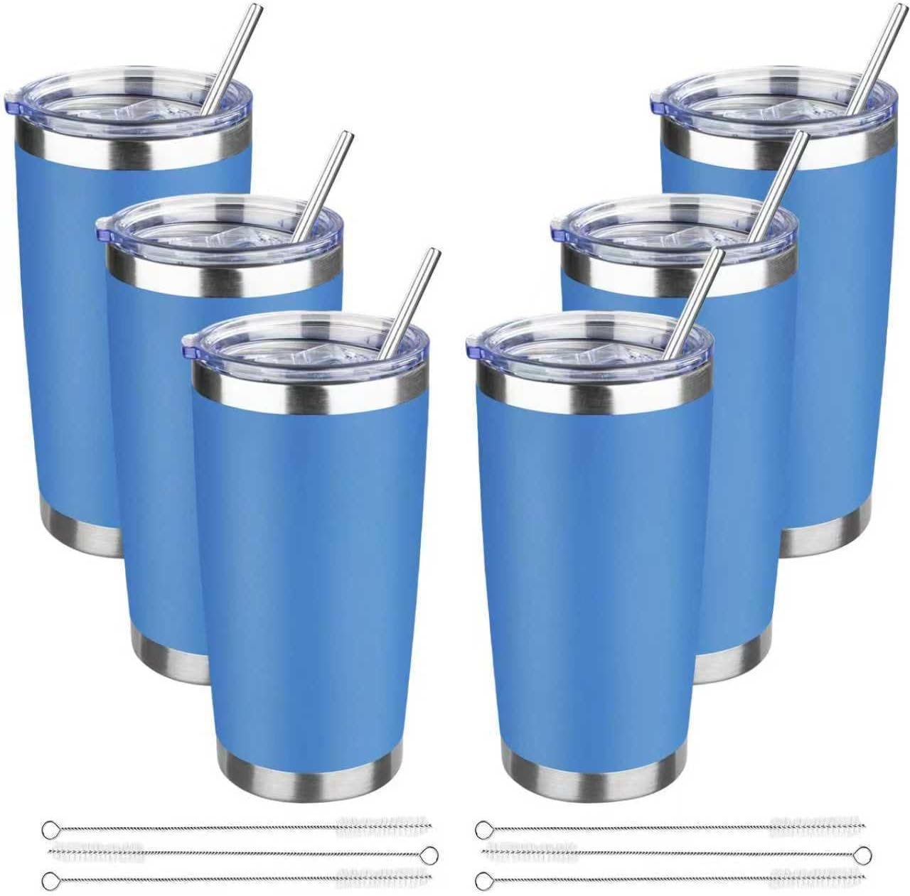 20 oz Tumbler with Lids and Straws, Stainless Steel Insulated Travel Coffee Mug, Double Wall Vacuum Insulated Tumblers, Powder Coated Coffee Tumbler for Cold & Hot Drinks (Green Tea)