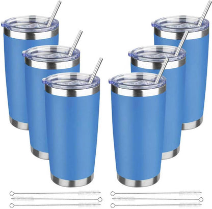 20 oz Tumbler with Lids and Straws, Stainless Steel Insulated Travel Coffee Mug, Double Wall Vacuum Insulated Tumblers, Powder Coated Coffee Tumbler for Cold & Hot Drinks (Green Tea)