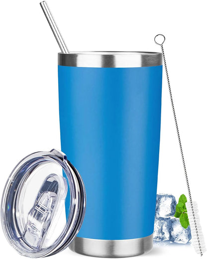 20 oz Tumbler with Lids and Straws, Stainless Steel Insulated Travel Coffee Mug, Double Wall Vacuum Insulated Tumblers, Powder Coated Coffee Tumbler for Cold & Hot Drinks (Green Tea)
