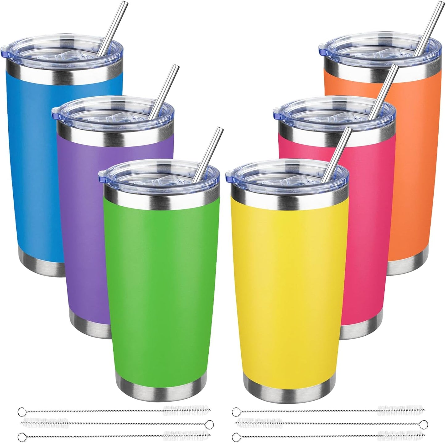 20 oz Tumbler with Lids and Straws, Stainless Steel Insulated Travel Coffee Mug, Double Wall Vacuum Insulated Tumblers, Powder Coated Coffee Tumbler for Cold & Hot Drinks (Green Tea)