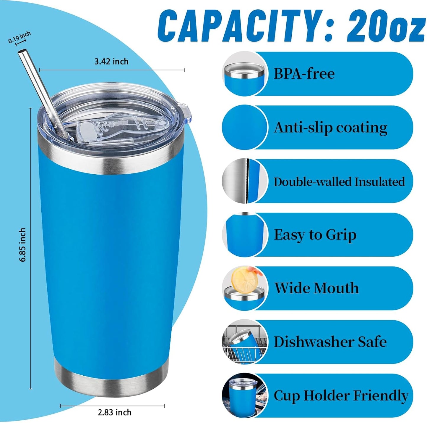 20 oz Tumbler with Lids and Straws, Stainless Steel Insulated Travel Coffee Mug, Double Wall Vacuum Insulated Tumblers, Powder Coated Coffee Tumbler for Cold & Hot Drinks (Green Tea)