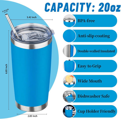 20 oz Tumbler with Lids and Straws, Stainless Steel Insulated Travel Coffee Mug, Double Wall Vacuum Insulated Tumblers, Powder Coated Coffee Tumbler for Cold & Hot Drinks (Green Tea)