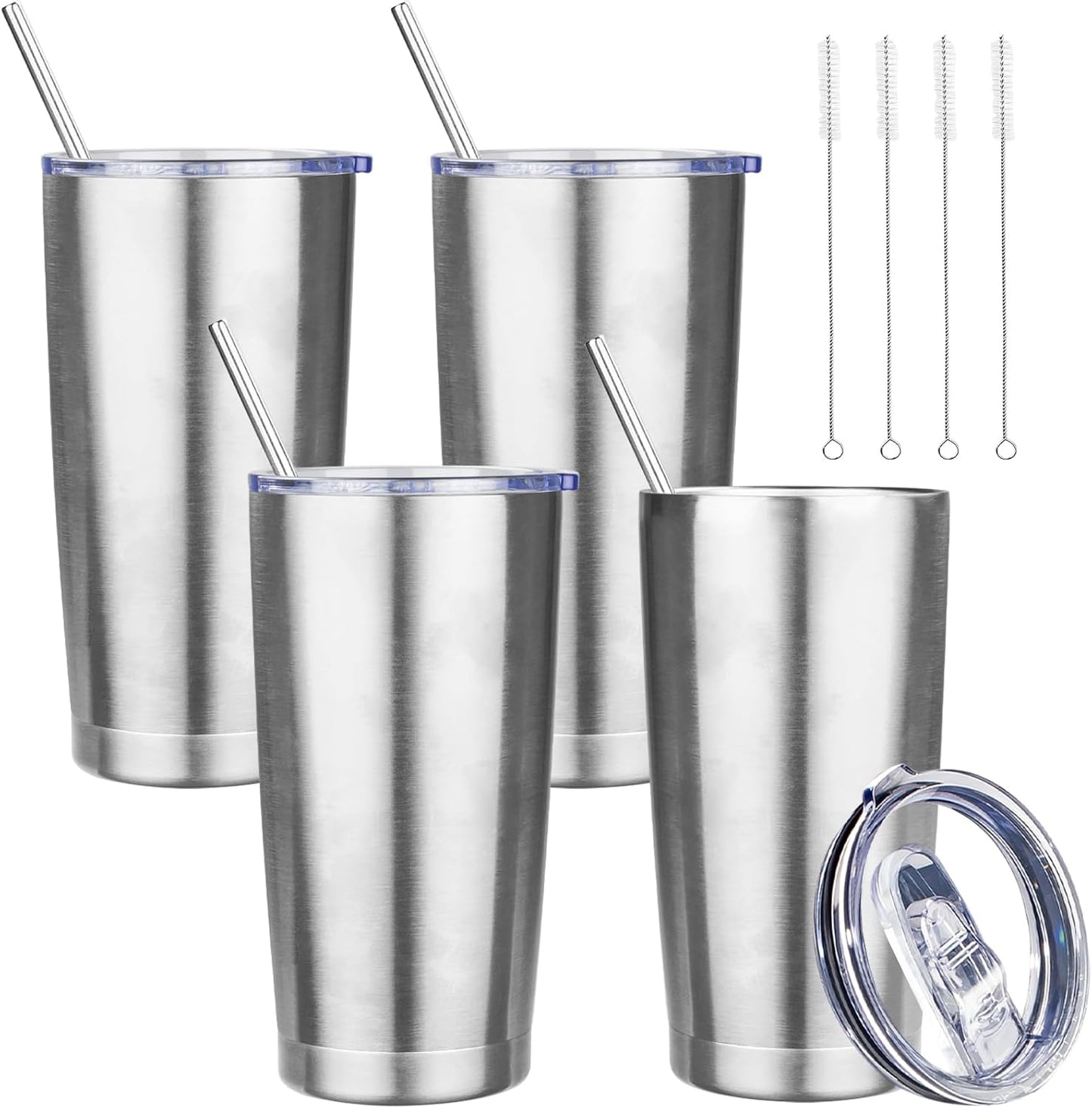 20 oz Tumbler with Lids and Straws, Stainless Steel Insulated Travel Coffee Mug, Double Wall Vacuum Insulated Tumblers, Powder Coated Coffee Tumbler for Cold & Hot Drinks (Green Tea)