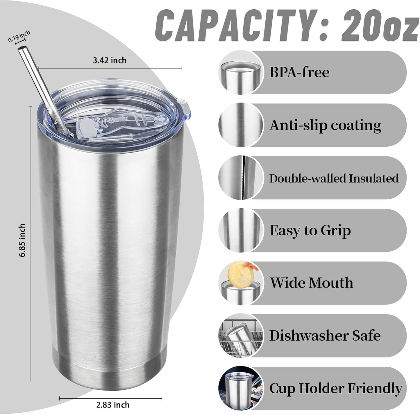 20 oz Tumbler with Lids and Straws, Stainless Steel Insulated Travel Coffee Mug, Double Wall Vacuum Insulated Tumblers, Powder Coated Coffee Tumbler for Cold & Hot Drinks (Green Tea)