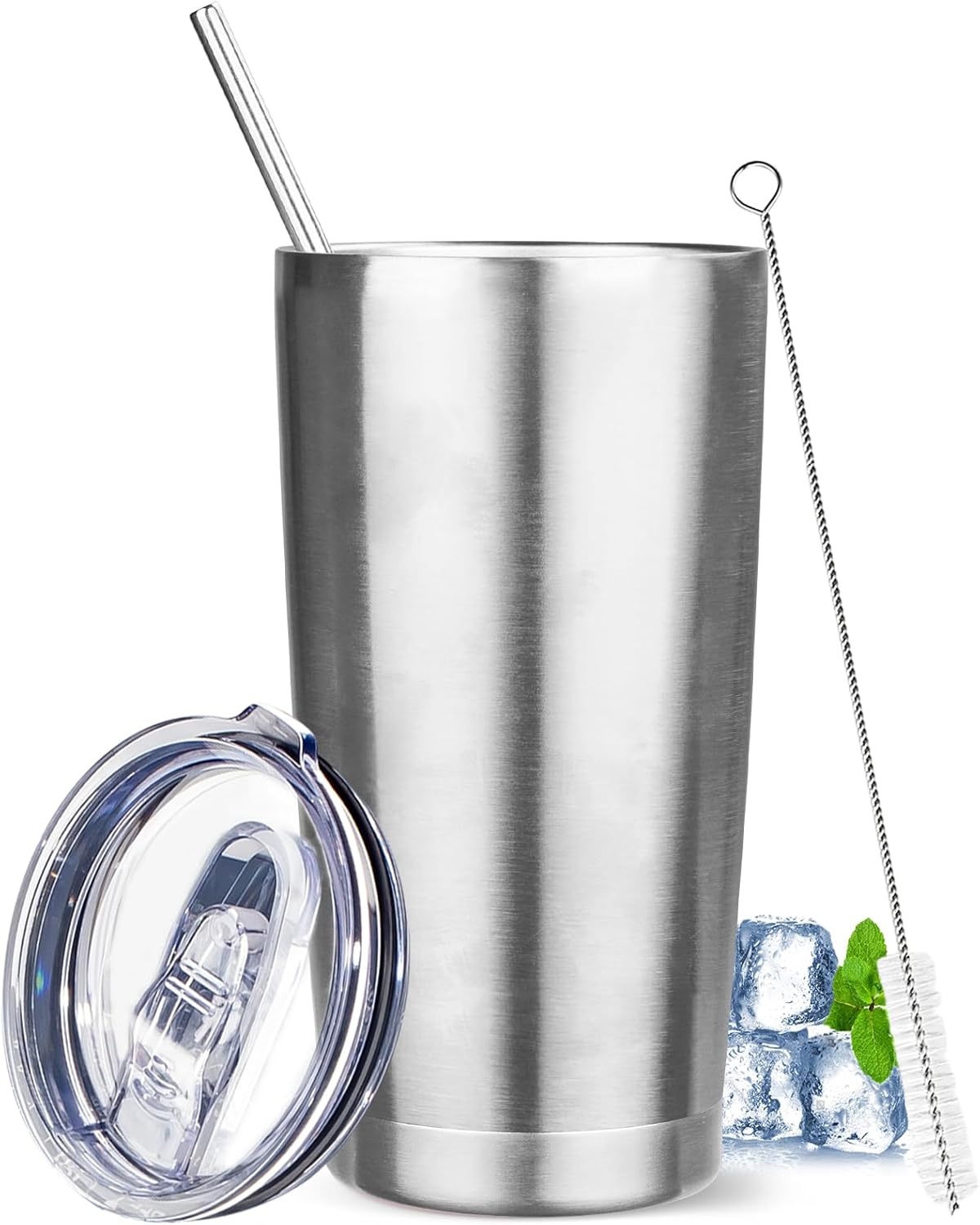 20 oz Tumbler with Lids and Straws, Stainless Steel Insulated Travel Coffee Mug, Double Wall Vacuum Insulated Tumblers, Powder Coated Coffee Tumbler for Cold & Hot Drinks (Green Tea)