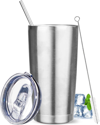 20 oz Tumbler with Lids and Straws, Stainless Steel Insulated Travel Coffee Mug, Double Wall Vacuum Insulated Tumblers, Powder Coated Coffee Tumbler for Cold & Hot Drinks (Green Tea)
