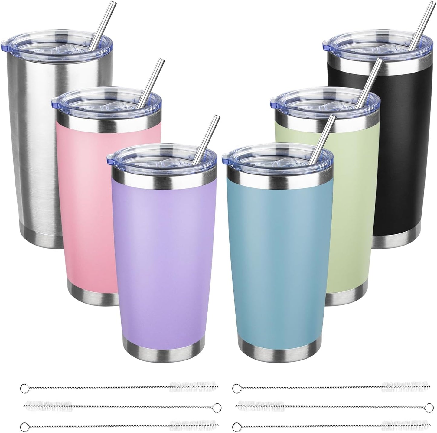 20 oz Tumbler with Lids and Straws, Stainless Steel Insulated Travel Coffee Mug, Double Wall Vacuum Insulated Tumblers, Powder Coated Coffee Tumbler for Cold & Hot Drinks (Green Tea)