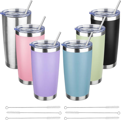 20 oz Tumbler with Lids and Straws, Stainless Steel Insulated Travel Coffee Mug, Double Wall Vacuum Insulated Tumblers, Powder Coated Coffee Tumbler for Cold & Hot Drinks (Green Tea)