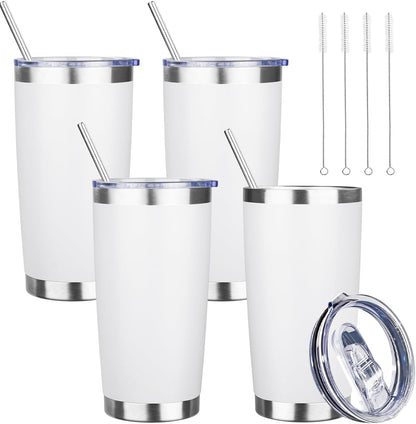 20 oz Tumbler with Lids and Straws, Stainless Steel Insulated Travel Coffee Mug, Double Wall Vacuum Insulated Tumblers, Powder Coated Coffee Tumbler for Cold & Hot Drinks (Green Tea)