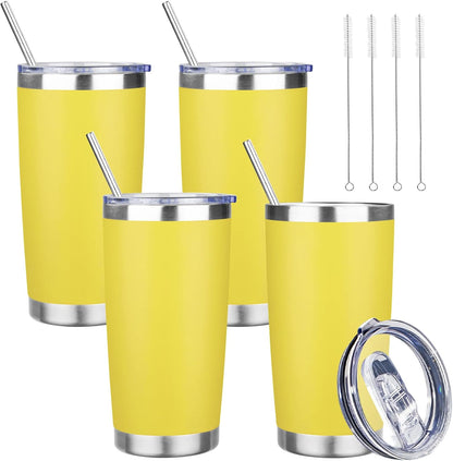 20 oz Tumbler with Lids and Straws, Stainless Steel Insulated Travel Coffee Mug, Double Wall Vacuum Insulated Tumblers, Powder Coated Coffee Tumbler for Cold & Hot Drinks (Green Tea)