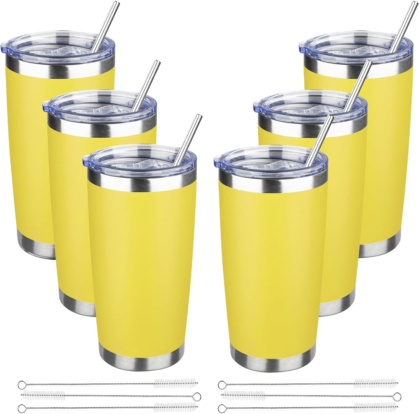 20 oz Tumbler with Lids and Straws, Stainless Steel Insulated Travel Coffee Mug, Double Wall Vacuum Insulated Tumblers, Powder Coated Coffee Tumbler for Cold & Hot Drinks (Green Tea)