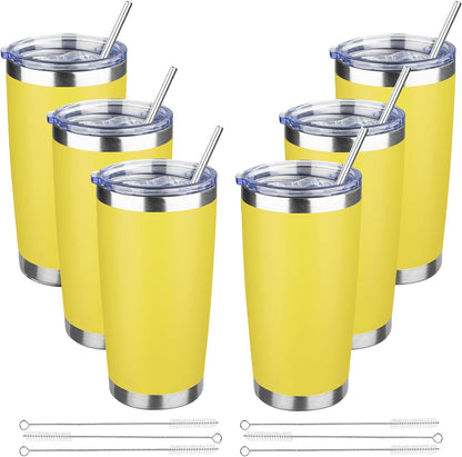 20 oz Tumbler with Lids and Straws, Stainless Steel Insulated Travel Coffee Mug, Double Wall Vacuum Insulated Tumblers, Powder Coated Coffee Tumbler for Cold & Hot Drinks (Green Tea)