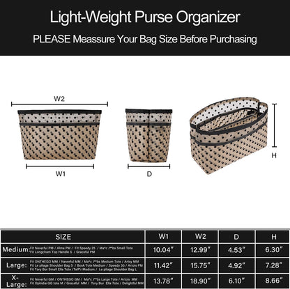 Purse Organizer Insert For Handbags,Mesh Bag Organizer Insert With Zipper Bag Tote Shaper Fit Speedy Neverful PM MM le Pliage,Light Weight (Black, Medium)