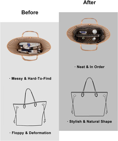 Purse Organizer Insert For Handbags,Mesh Bag Organizer Insert With Zipper Bag Tote Shaper Fit Speedy Neverful PM MM le Pliage,Light Weight (Black, Medium)