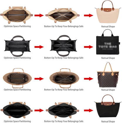 Purse Organizer Insert For Handbags,Mesh Bag Organizer Insert With Zipper Bag Tote Shaper Fit Speedy Neverful PM MM le Pliage,Light Weight (Black, Medium)