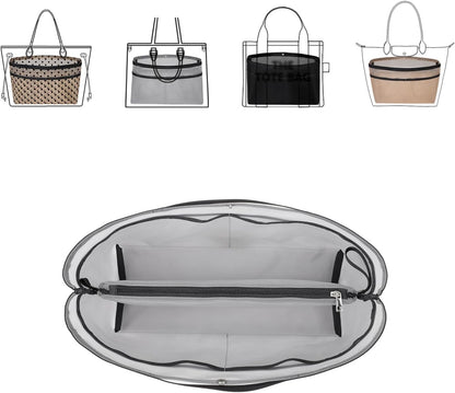 Purse Organizer Insert For Handbags,Mesh Bag Organizer Insert With Zipper Bag Tote Shaper Fit Speedy Neverful PM MM le Pliage,Light Weight (Black, Medium)