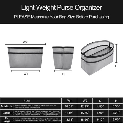 Purse Organizer Insert For Handbags,Mesh Bag Organizer Insert With Zipper Bag Tote Shaper Fit Speedy Neverful PM MM le Pliage,Light Weight (Black, Medium)