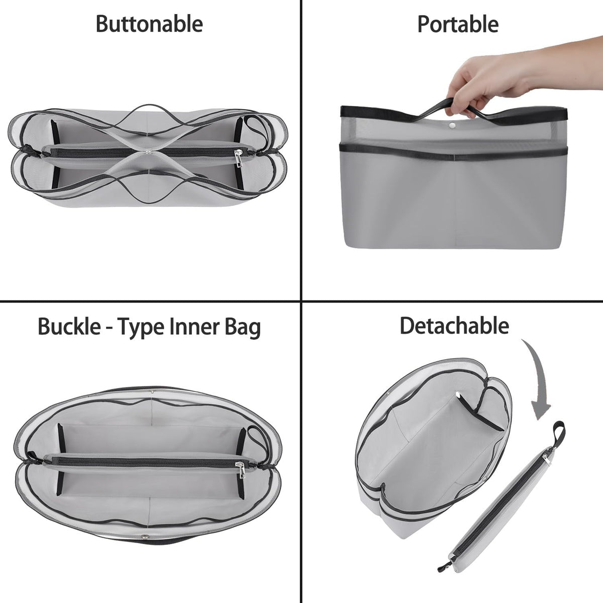 Purse Organizer Insert For Handbags,Mesh Bag Organizer Insert With Zipper Bag Tote Shaper Fit Speedy Neverful PM MM le Pliage,Light Weight (Black, Medium)