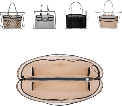 Purse Organizer Insert For Handbags,Mesh Bag Organizer Insert With Zipper Bag Tote Shaper Fit Speedy Neverful PM MM le Pliage,Light Weight (Black, Medium)