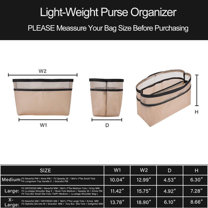 Purse Organizer Insert For Handbags,Mesh Bag Organizer Insert With Zipper Bag Tote Shaper Fit Speedy Neverful PM MM le Pliage,Light Weight (Black, Medium)