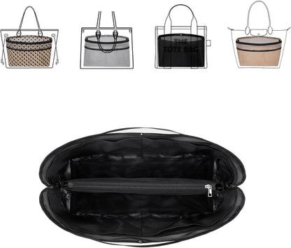 Purse Organizer Insert For Handbags,Mesh Bag Organizer Insert With Zipper Bag Tote Shaper Fit Speedy Neverful PM MM le Pliage,Light Weight (Black, Medium)