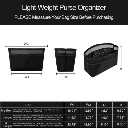 Purse Organizer Insert For Handbags,Mesh Bag Organizer Insert With Zipper Bag Tote Shaper Fit Speedy Neverful PM MM le Pliage,Light Weight (Black, Medium)