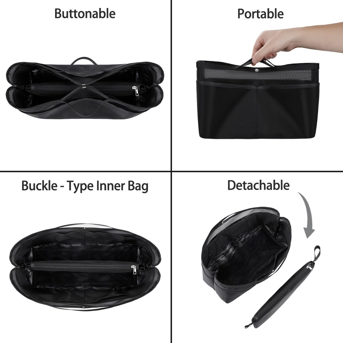 Purse Organizer Insert For Handbags,Mesh Bag Organizer Insert With Zipper Bag Tote Shaper Fit Speedy Neverful PM MM le Pliage,Light Weight (Black, Medium)