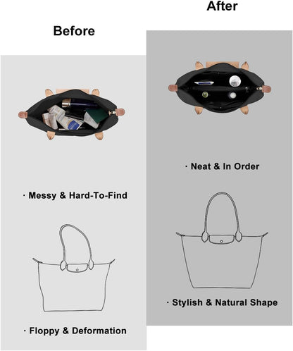 Purse Organizer Insert For Handbags,Mesh Bag Organizer Insert With Zipper Bag Tote Shaper Fit Speedy Neverful PM MM le Pliage,Light Weight (Black, Medium)