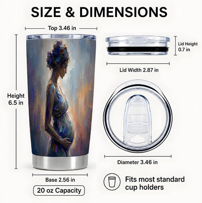 Mother Figure Woman Painting Design Tumbler 20 oz, Maternity Travel Cup, Coffee Tea and Iced Drinks, Blue Gold Portrait Art with Soft Brush Texture, Motherhood Drinkware, Moms Parents