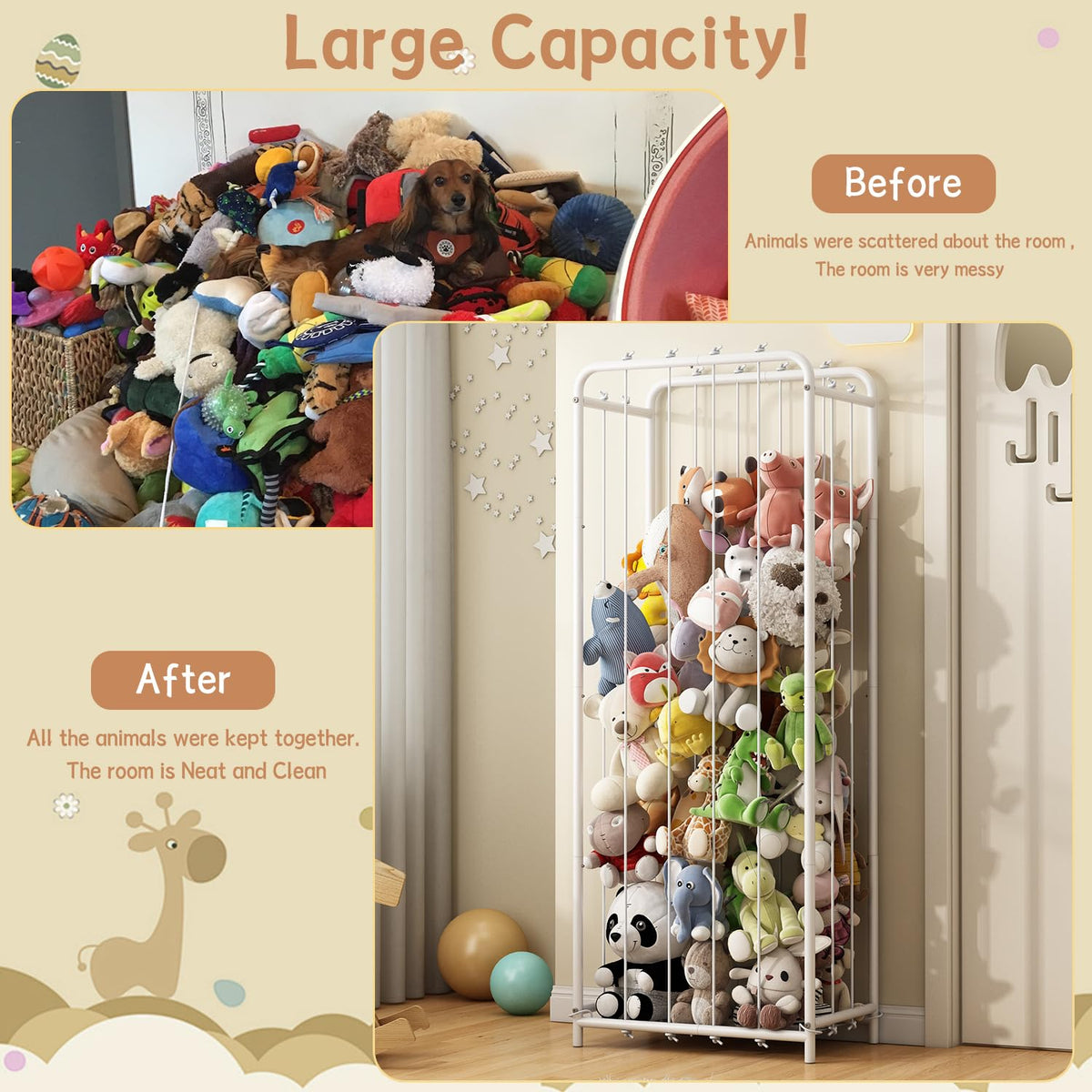 All Metal Stuffed Animal Storage Zoo, Extra Large Plush Toy Organizer Rack