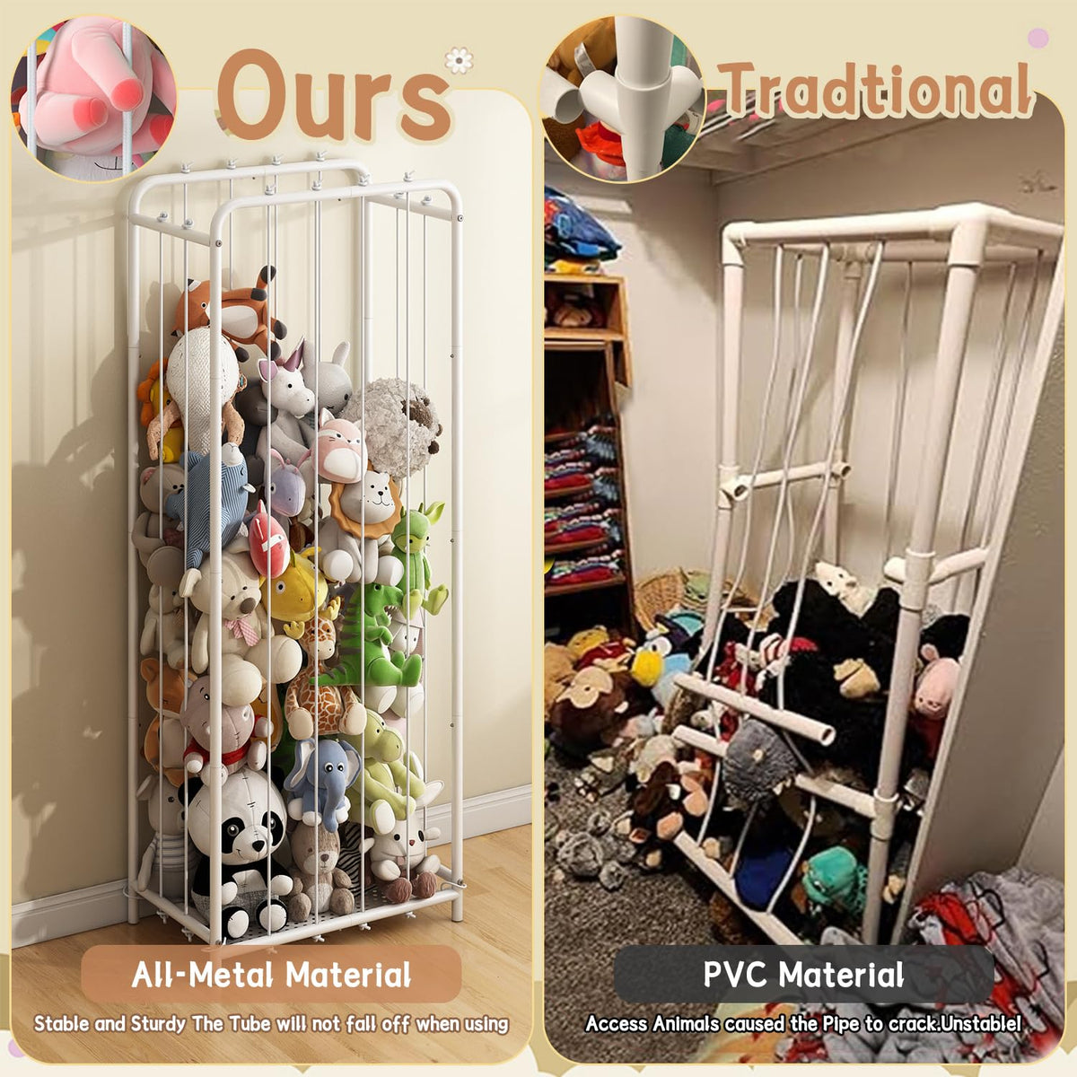 All Metal Stuffed Animal Storage Zoo, Extra Large Plush Toy Organizer Rack