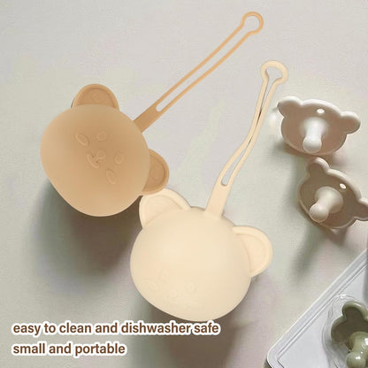 Pacifier Holder Case,Silicone Cute Portable Pacifier Storage Case for Stroller Home Travel (Brown)